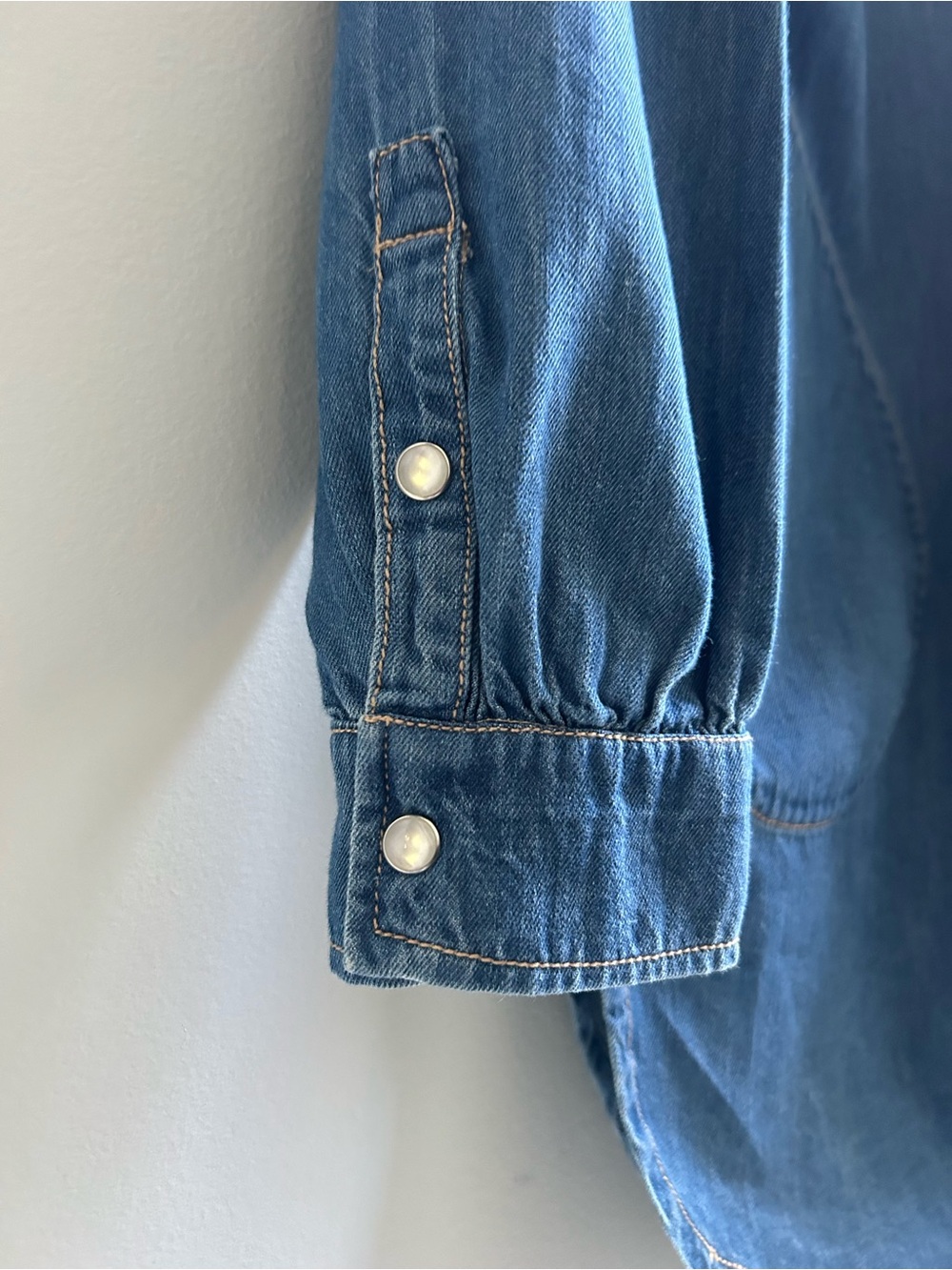 NWT Anthropologie Pilcro Size Large Blue Ruffle Denim Mini Shirt Dress - Picture 9 of 16